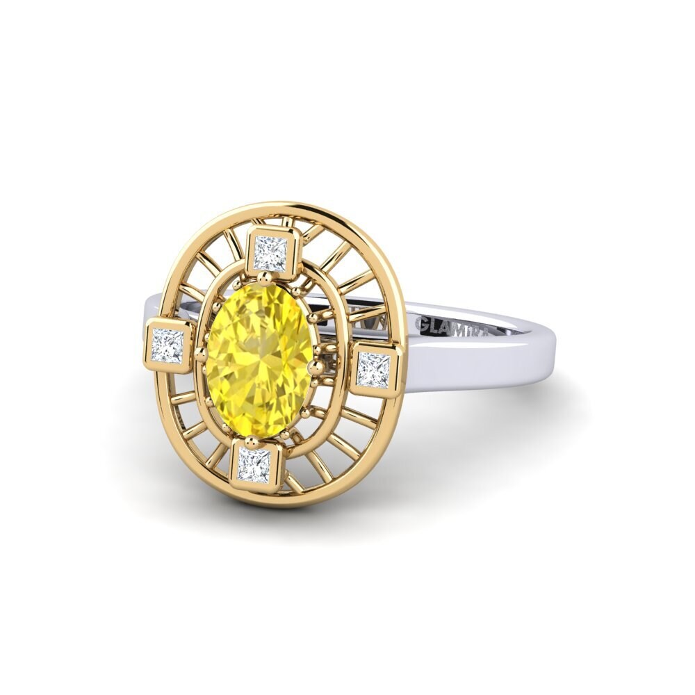 14k Oro Blanco & Amarillo Zafiro amarillo Anillo de compromiso Destny