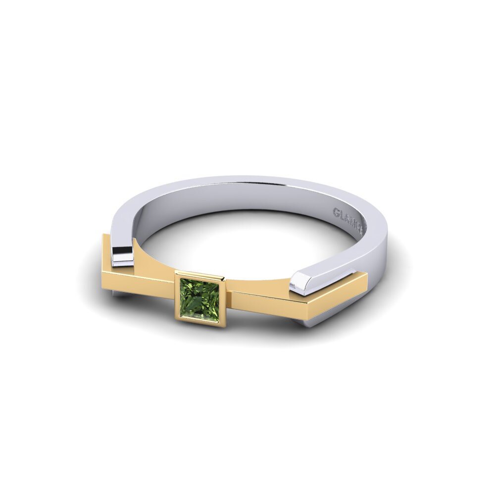 14k Oro Blanco & Amarillo Zafiro Verde Anillo de compromiso Uttge