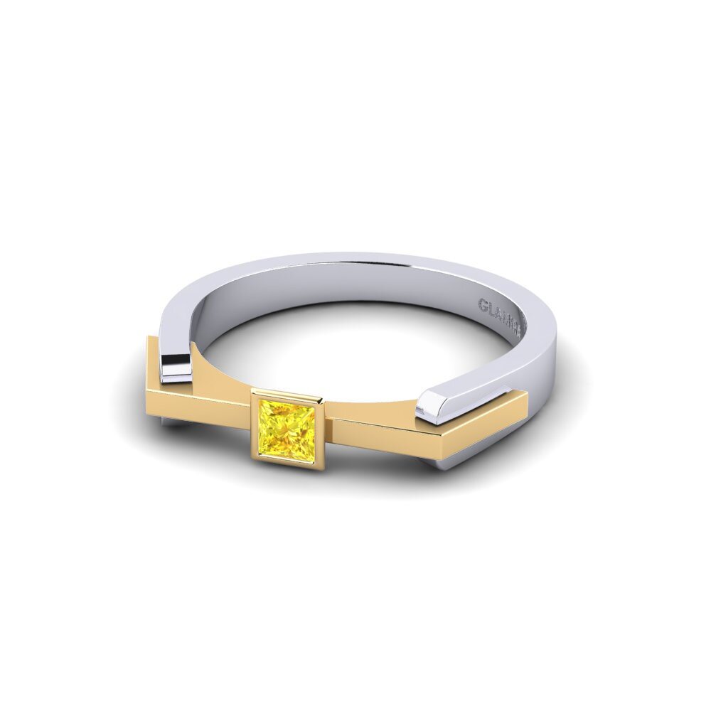 14k Oro Blanco & Amarillo Zafiro amarillo Anillo de compromiso Uttge
