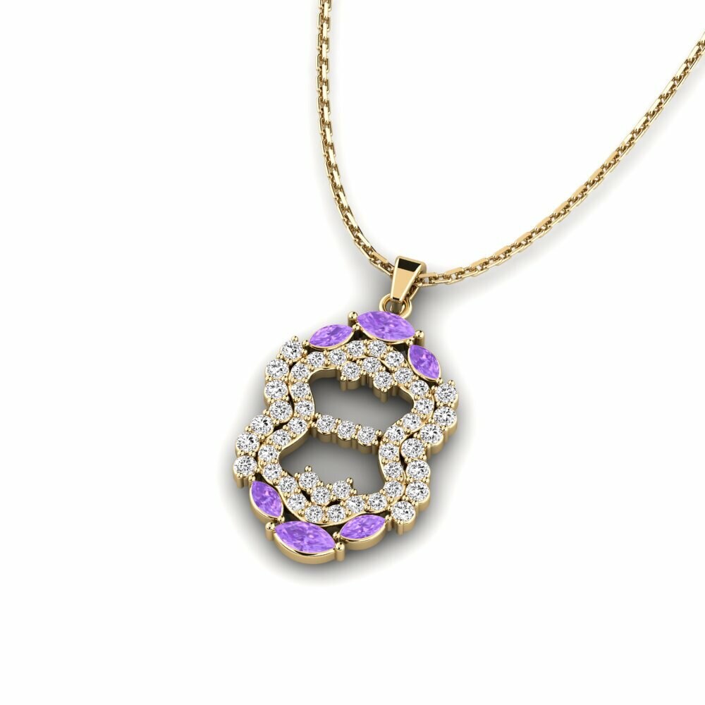 Marquise 0.208 Carat Fusion Amethyst 14K Yellow Gold Pendant Amantek