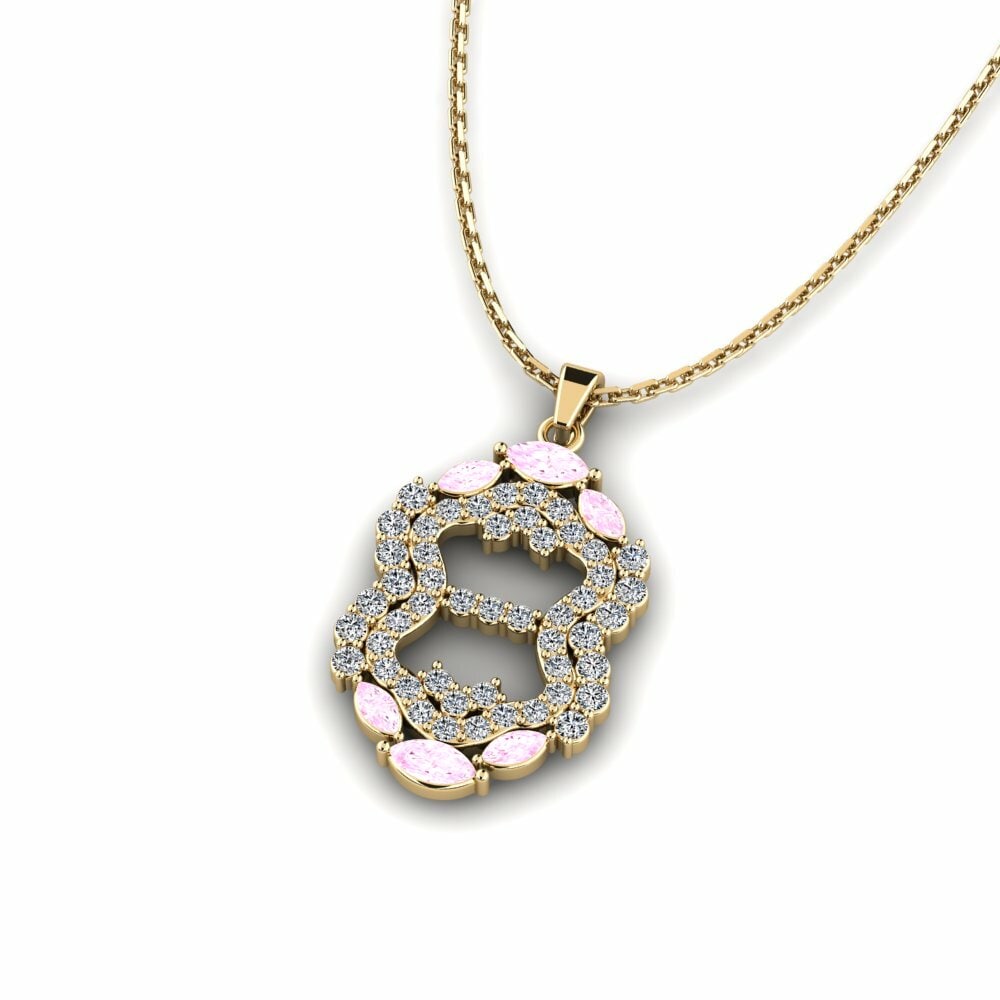 14K Geel Goud Markiezin Roze Saffier Dames Hanger Amantek