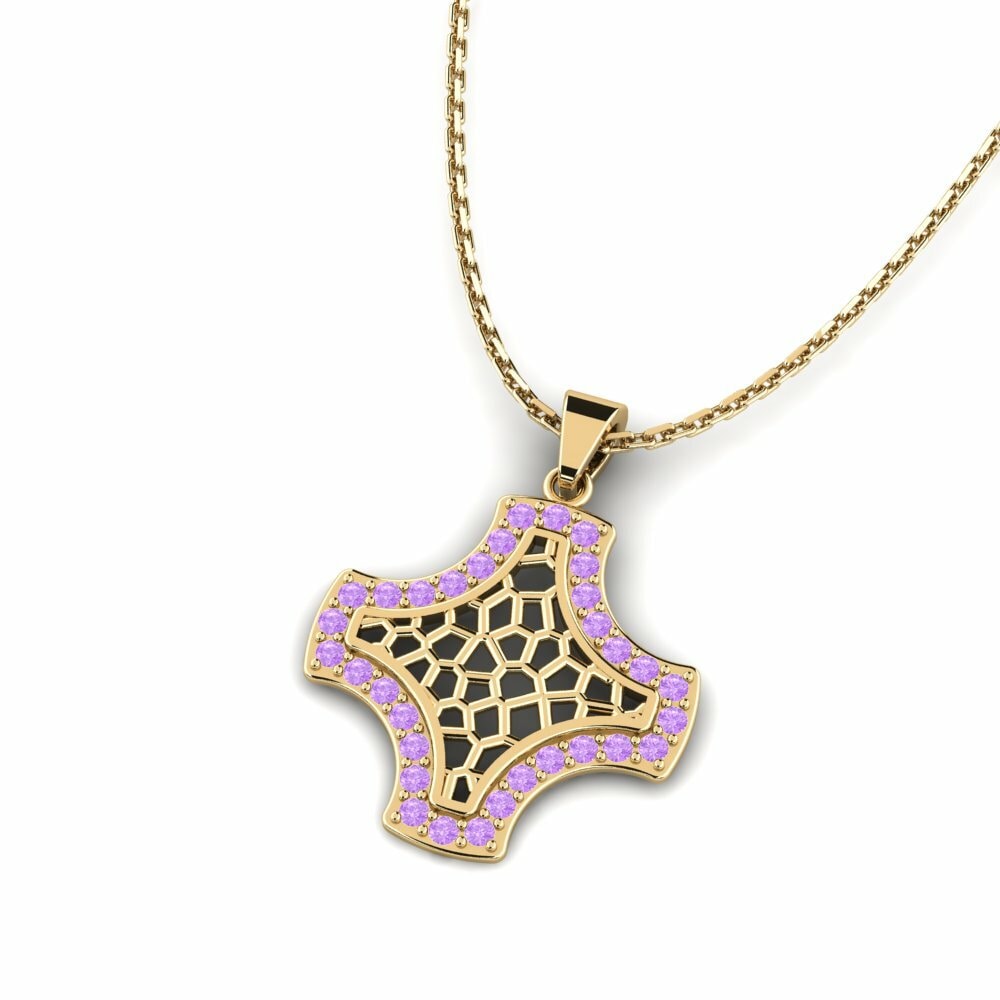 14K Geel Goud Rond Amethist Dames Hanger Aweing