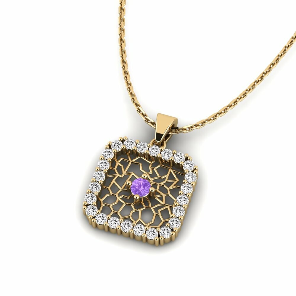 14K Geel Goud Rond Amethist Dames Hanger Brehat