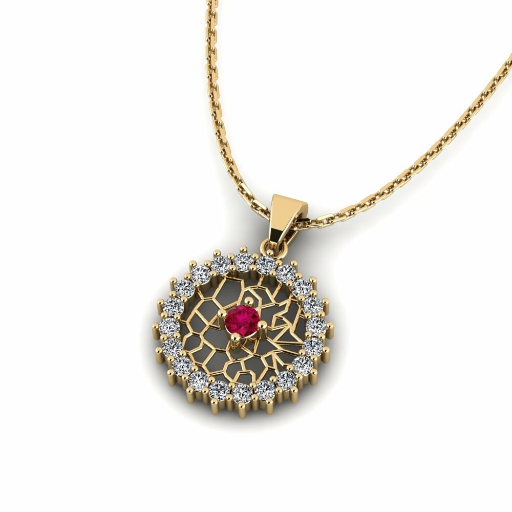 14K Geel Goud Rond Robijn Dames Hanger Breil
