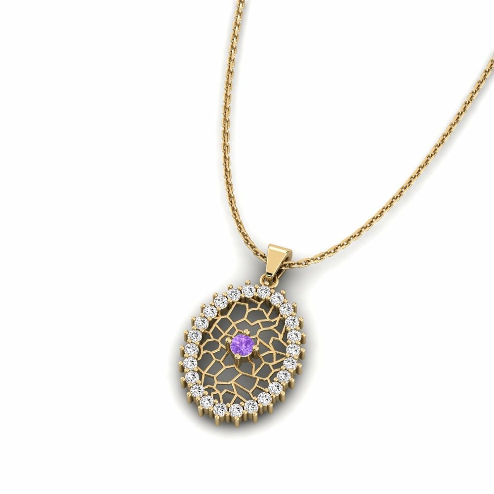 Round 0.07 Carat Fusion Amethyst 14k Yellow Gold Women's Pendant Brenas