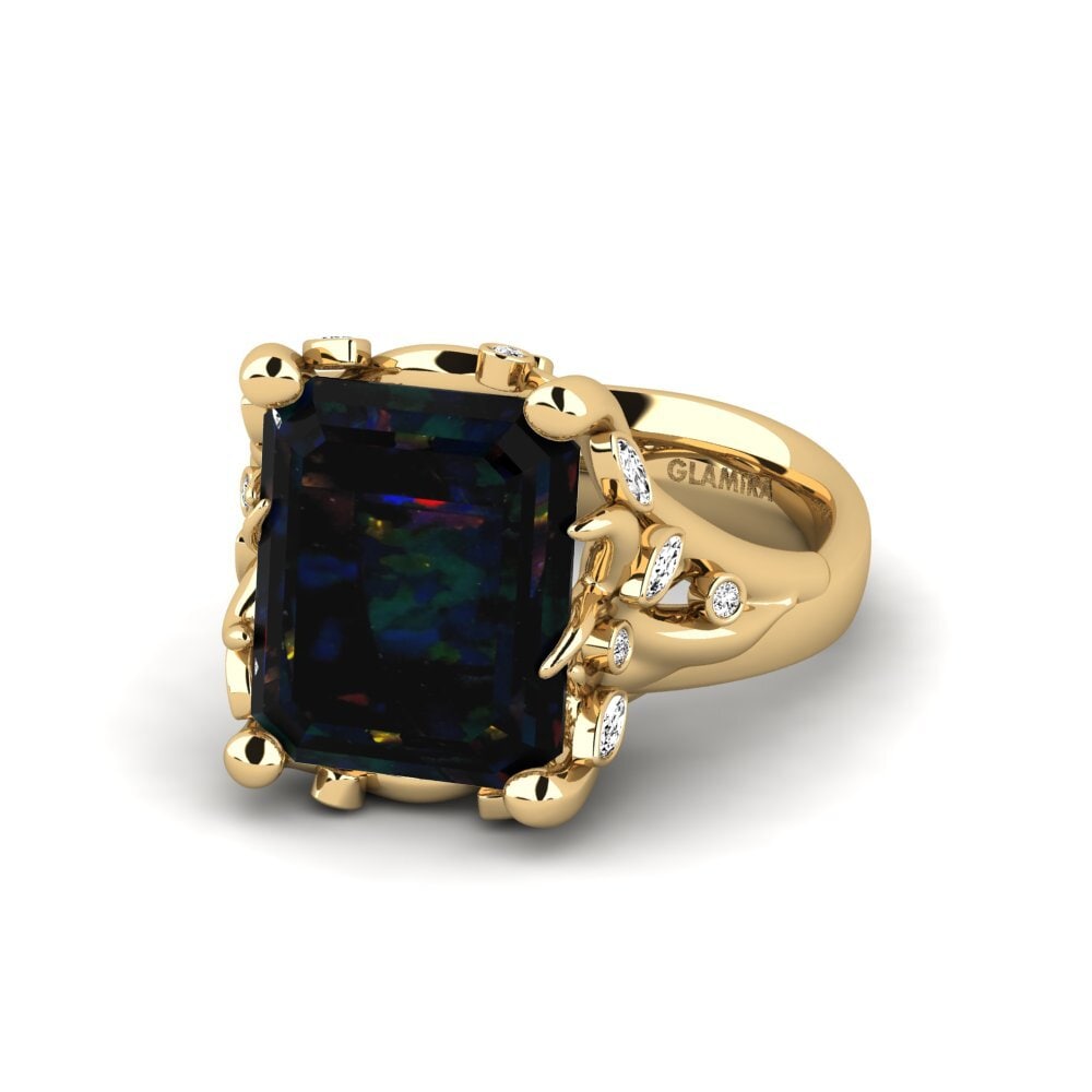 18k Oro Amarillo Opalo Negro Anillo de compromiso Gnerspmas