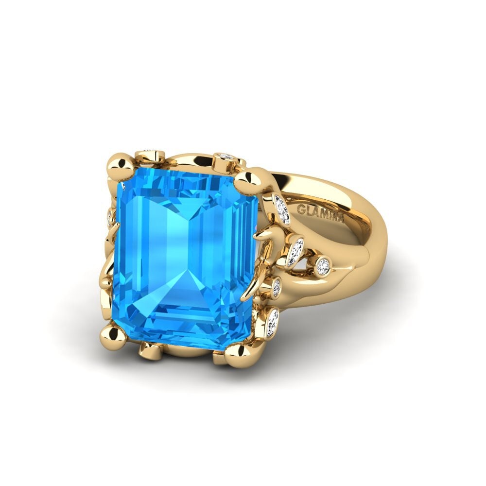 9k Oro Amarillo Topacio azul Anillo de compromiso Gnerspmas