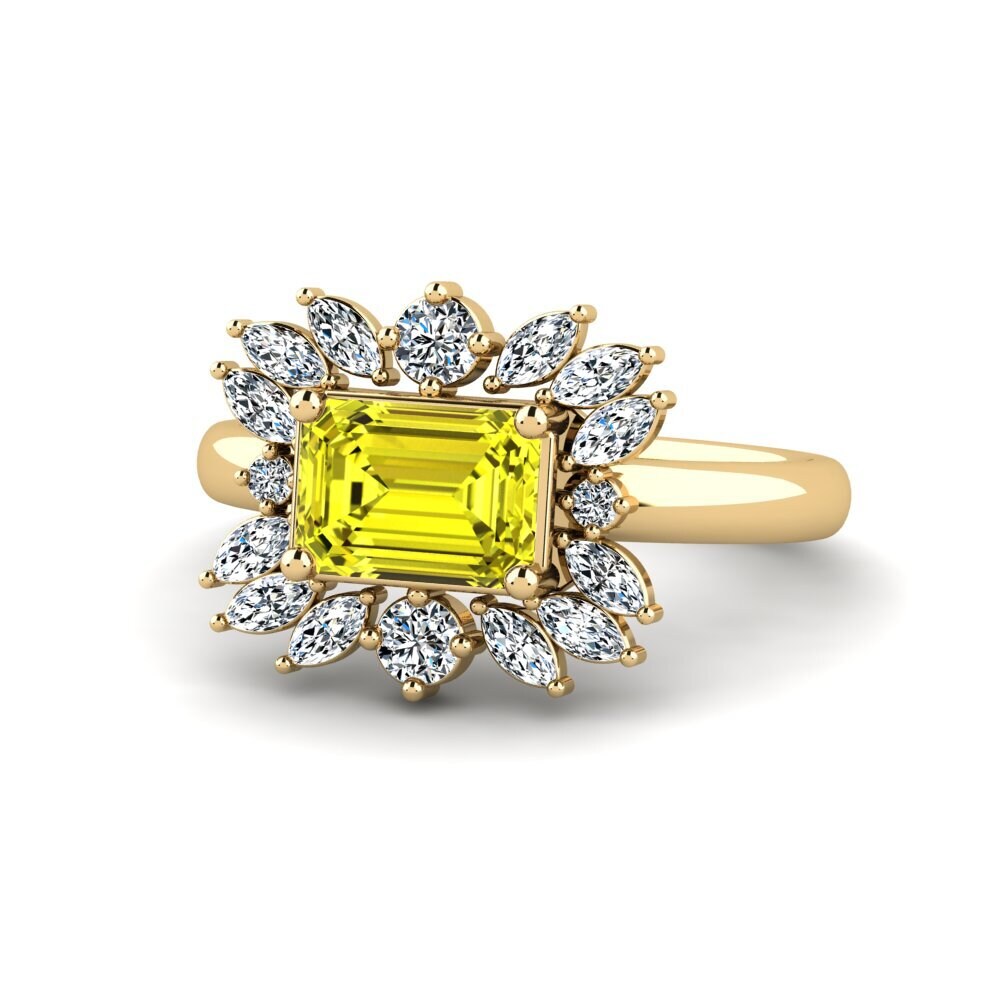 Diamante Amarelo Anel de Noivado Hram