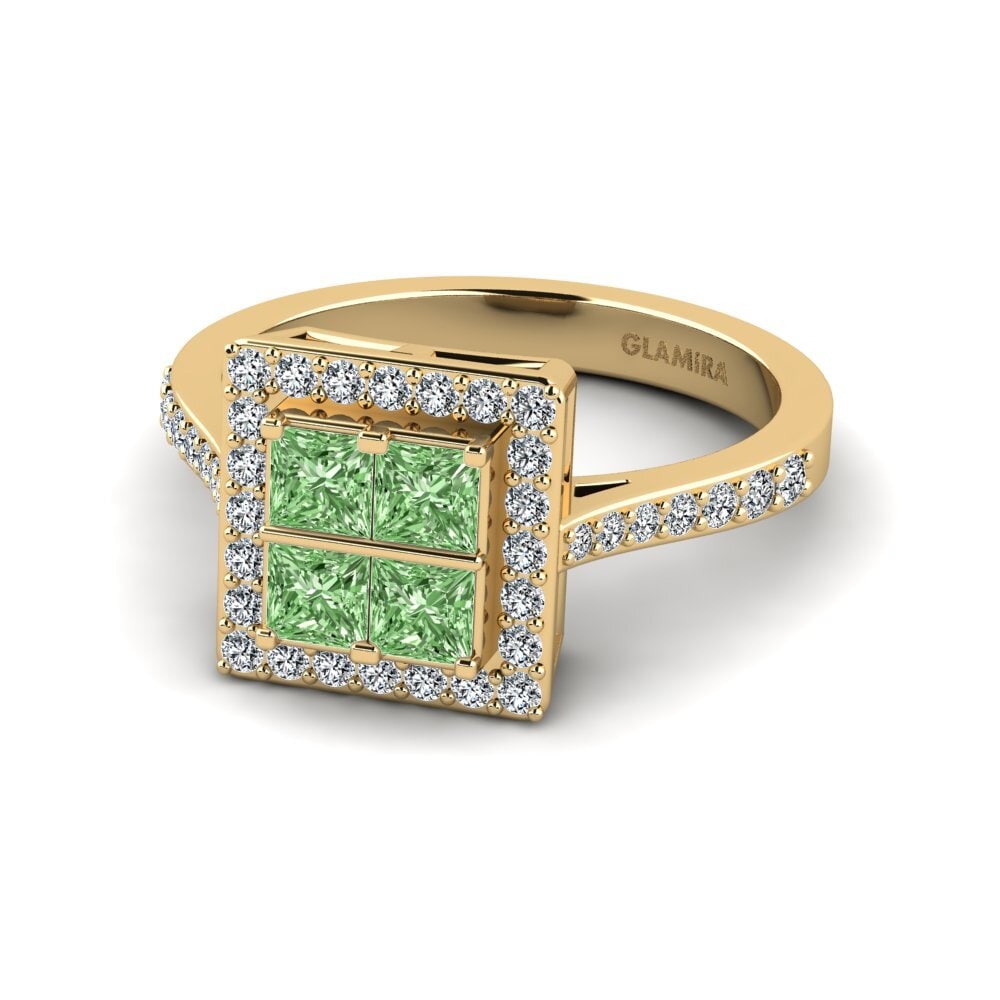 Diamante Verde Anillo de compromiso Ombros