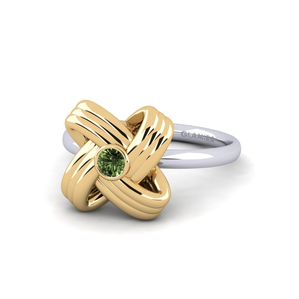 14k Oro Blanco & Amarillo Zafiro Verde Anillo de compromiso Trainer