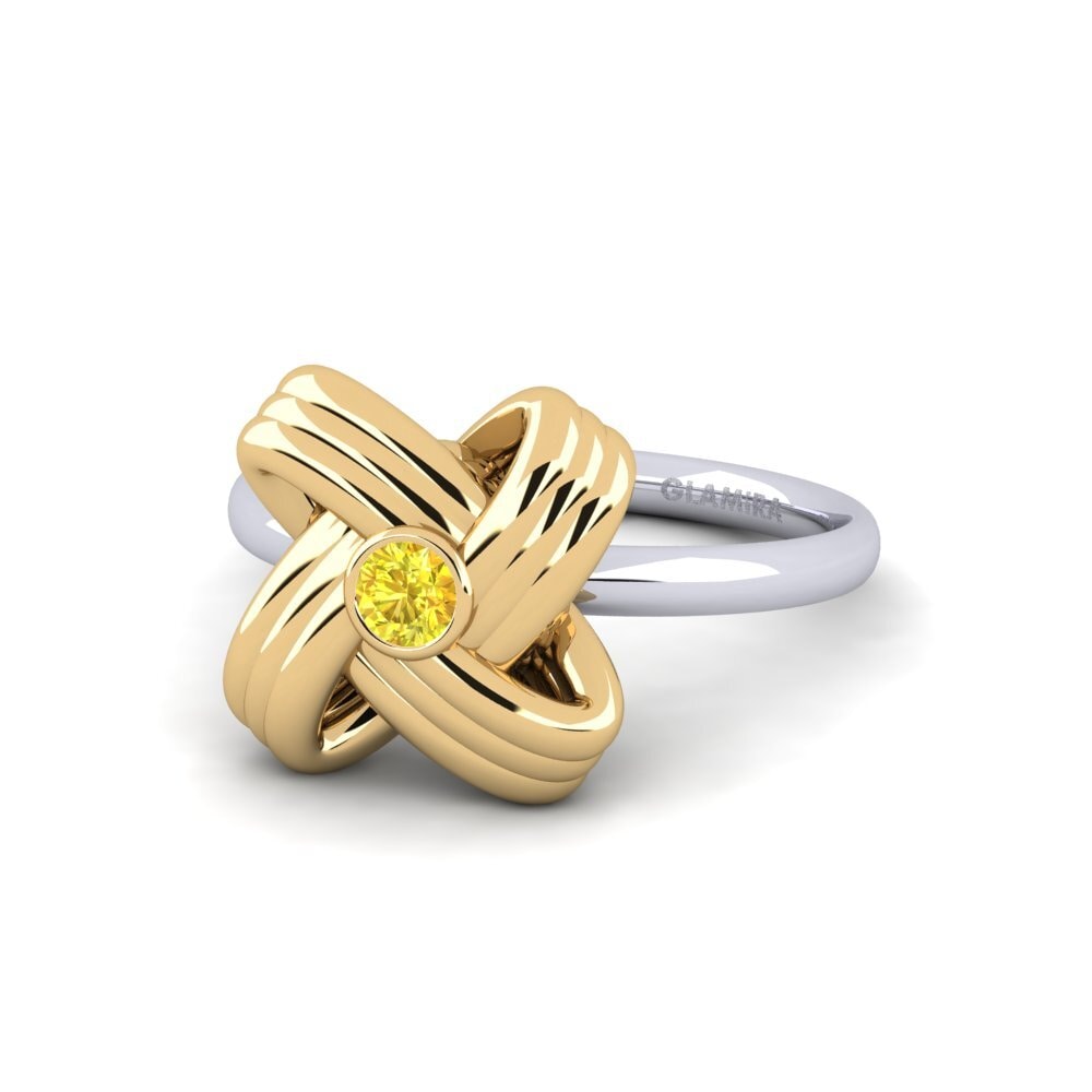 14k Oro Blanco & Amarillo Zafiro amarillo Anillo de compromiso Trainer