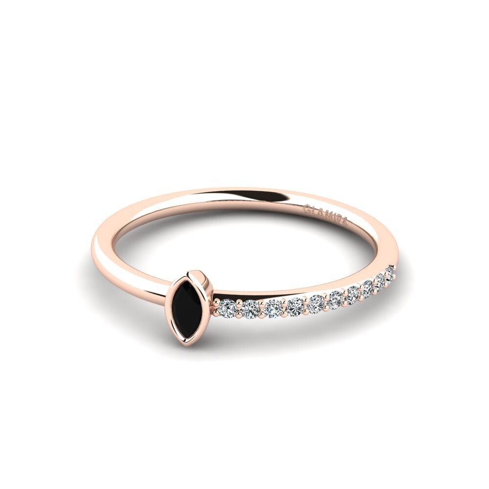 14ct Rose Gold Black Onyx Engagement Ring Trairen