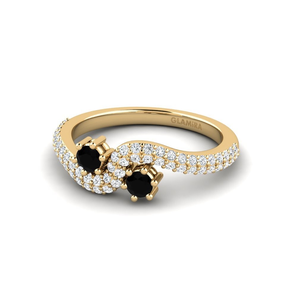 14ct Yellow Gold Round Black Diamond Engagement Ring Tyrahl