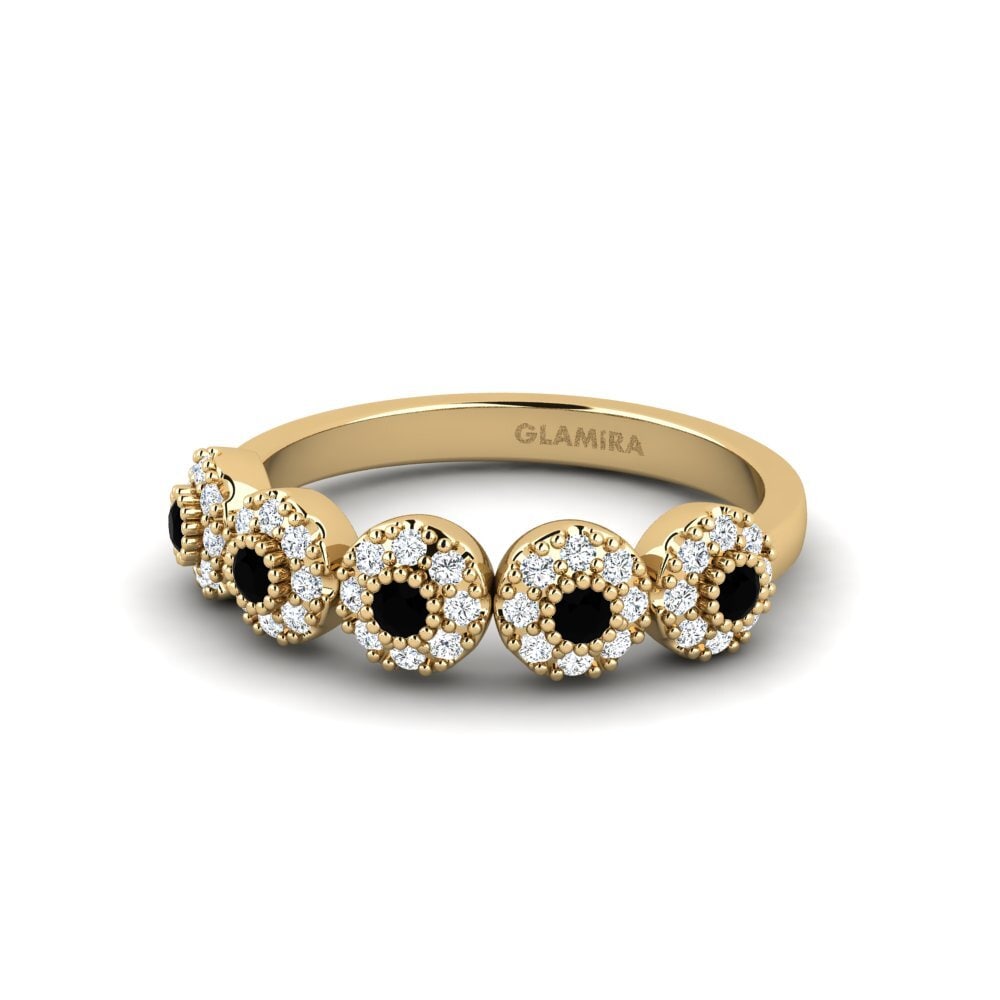14ct Yellow Gold Round Black Diamond Engagement Ring Ufficio