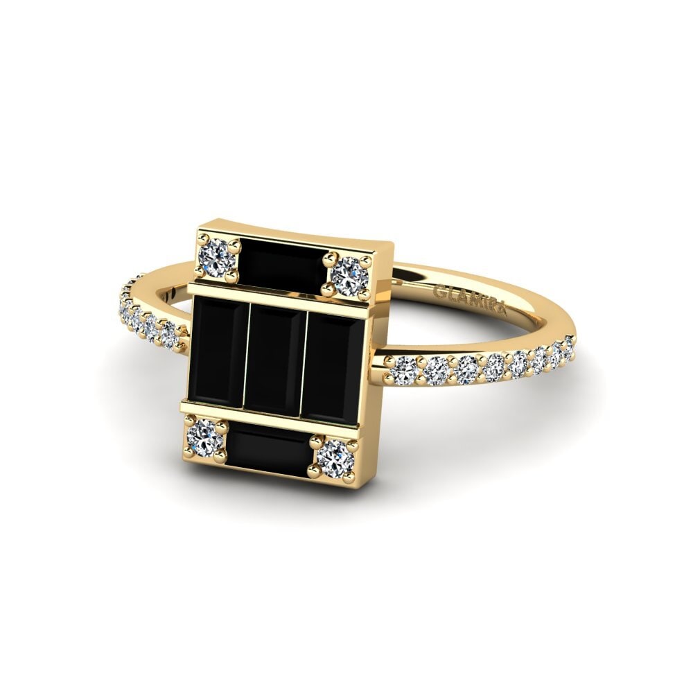 14ct Yellow Gold Baguette Black Diamond Engagement Ring Undergird