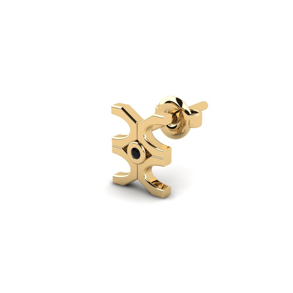 9ct Yellow Gold Black Diamond Men's Earring Crook