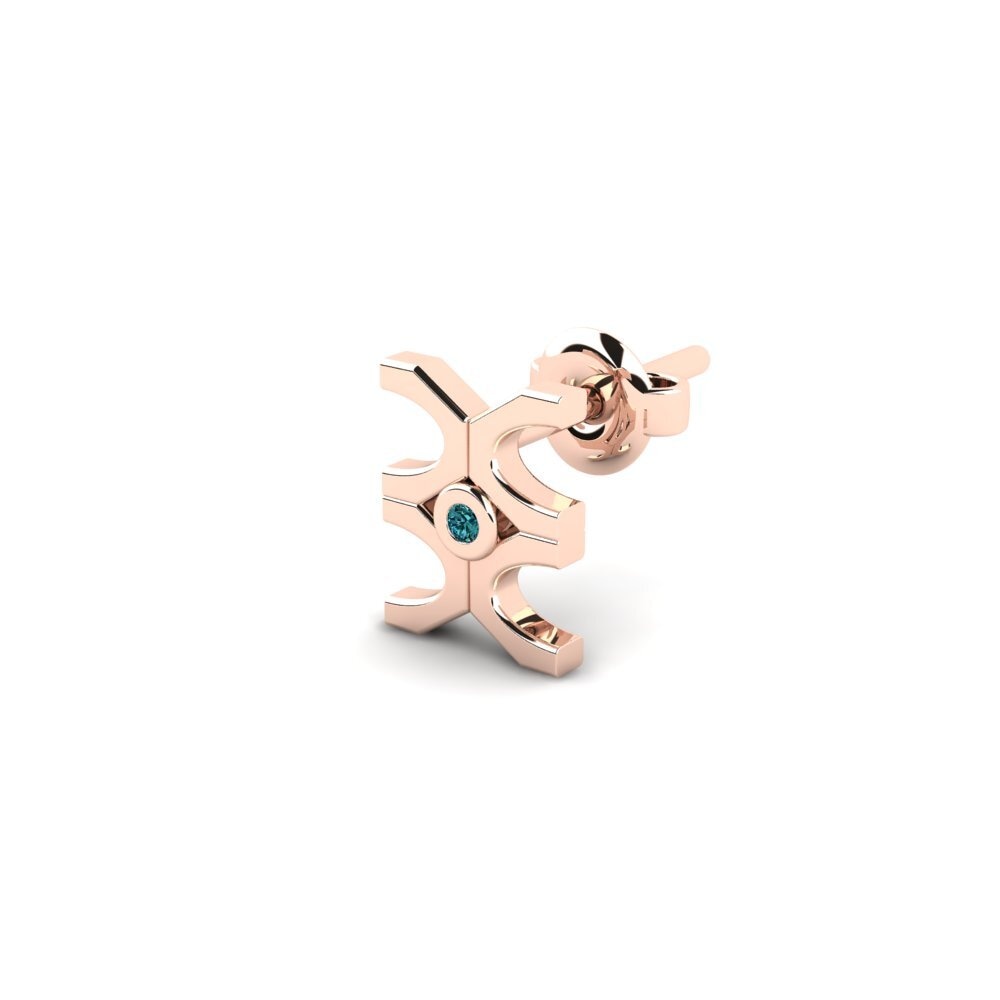 14ct Rose Gold Blue Diamond Men's Earring Crook