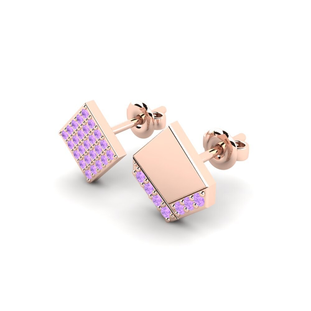14ct Rose Gold Amethyst Men's Earring Efstratios - SET