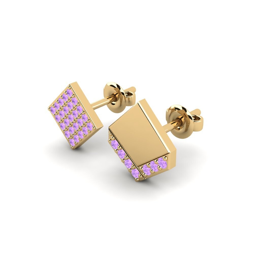14ct Yellow Gold Amethyst Men's Earring Efstratios - SET