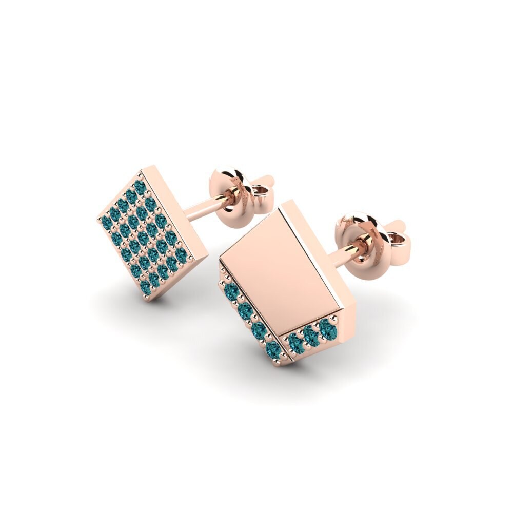 14k Oro Rosa Diamante Azul Pendiente para hombre Efstratios - SET