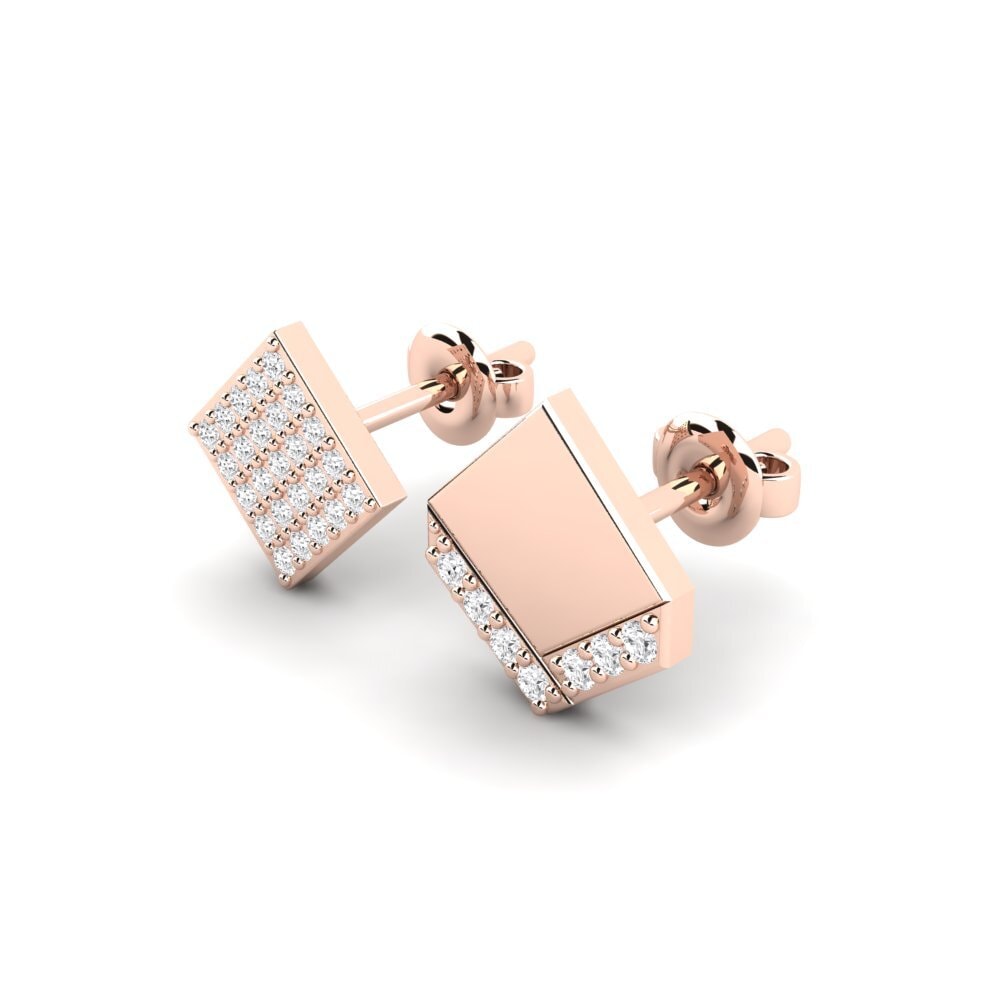 14ct Rose Gold White sapphire Men's Earring Efstratios - SET