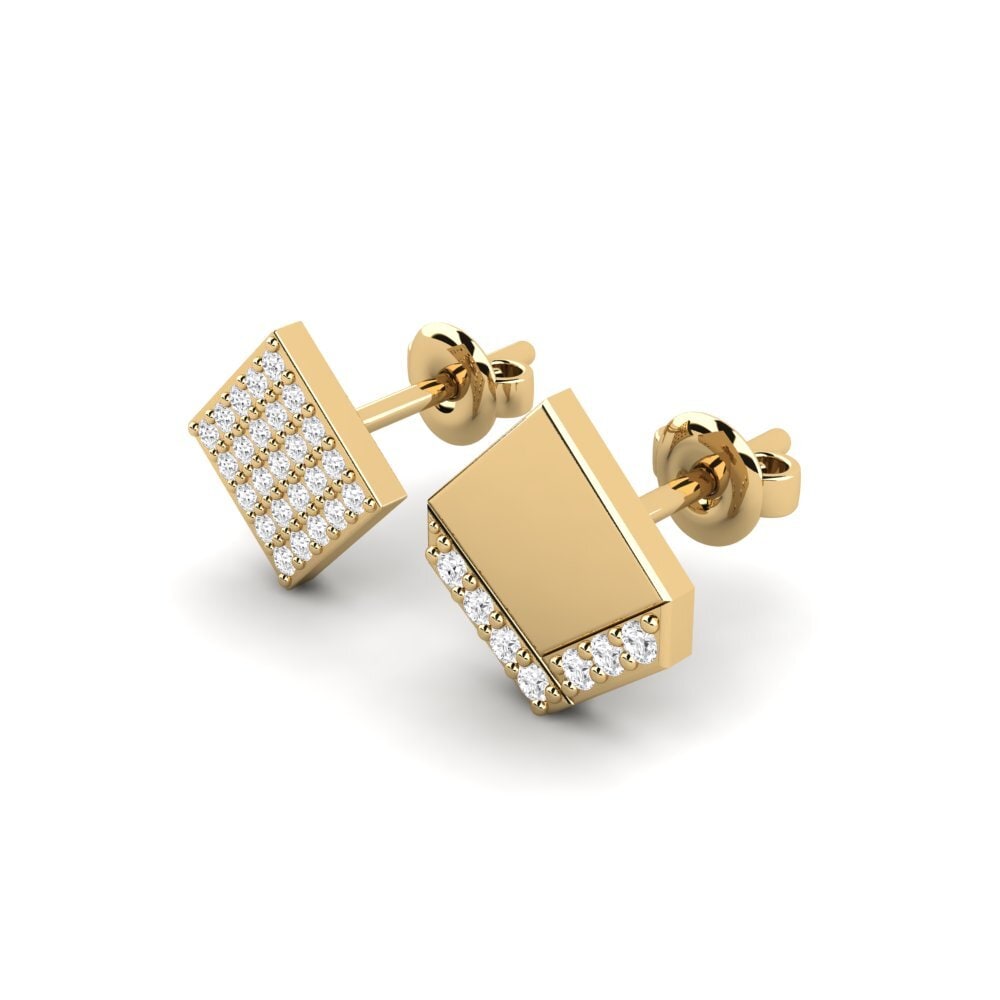 14ct Yellow Gold White sapphire Men's Earring Efstratios - SET
