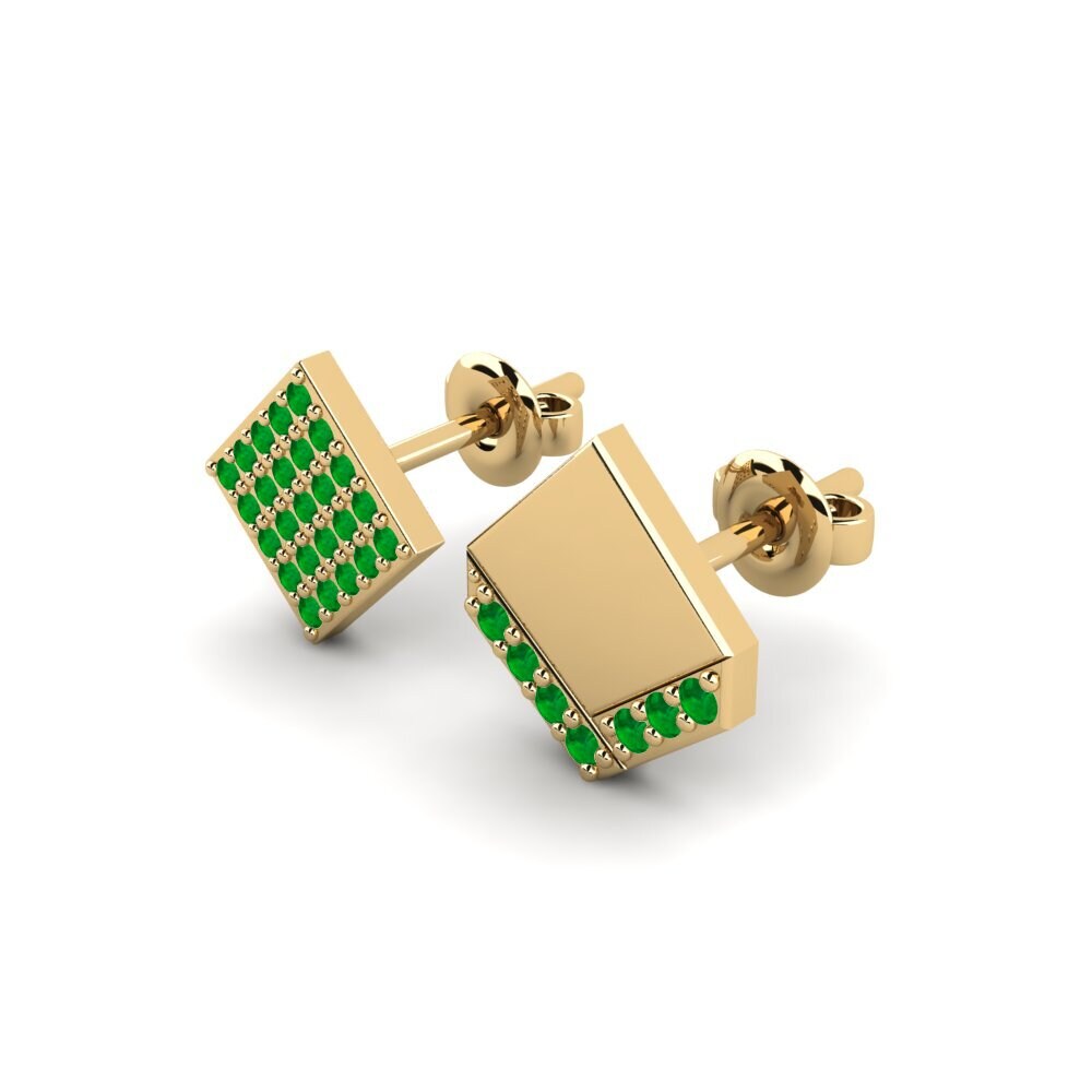 14ct Yellow Gold Emerald Men's Earring Efstratios - SET