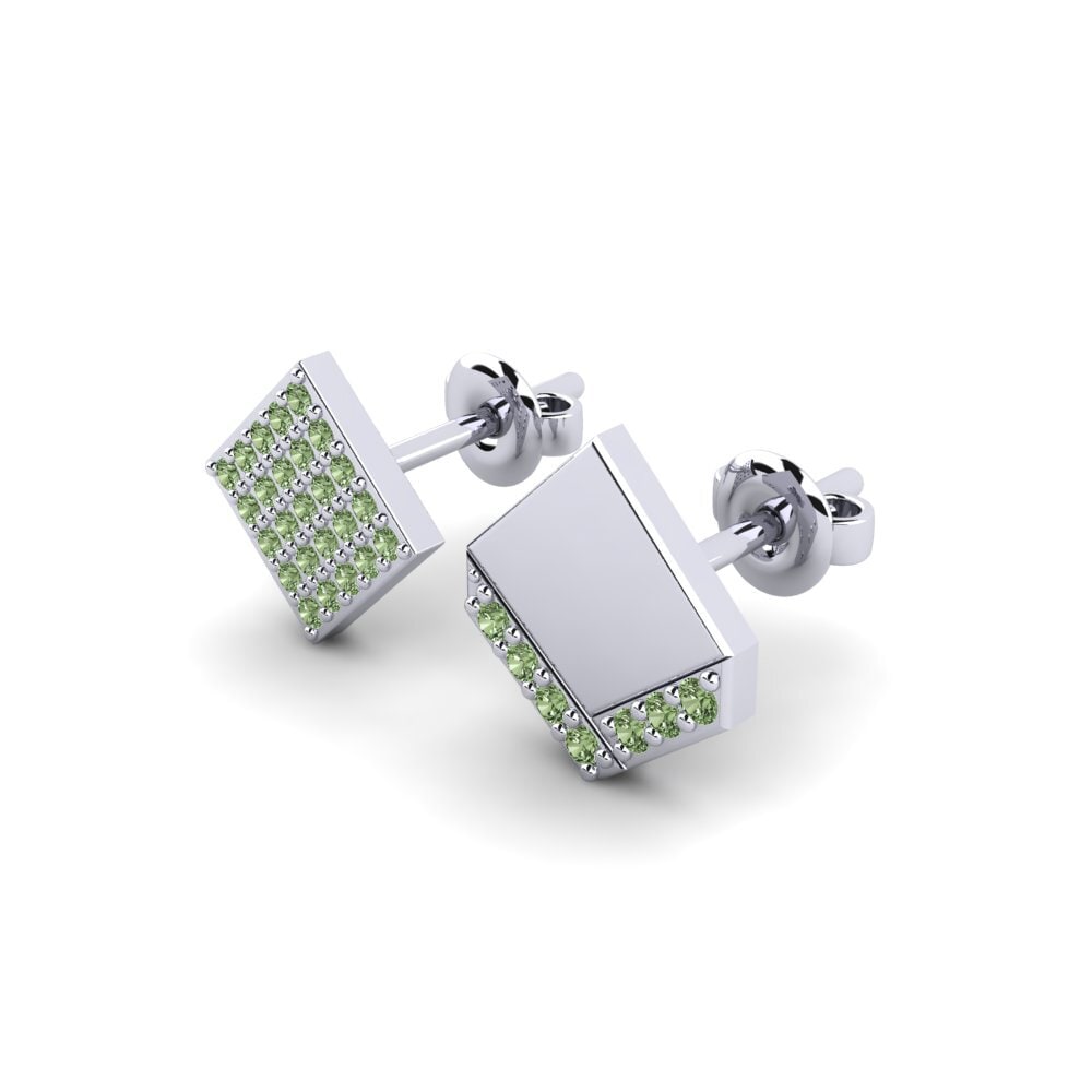 585 Bílé zlato Zelený diamant Pánské náušnice Efstratios - SET