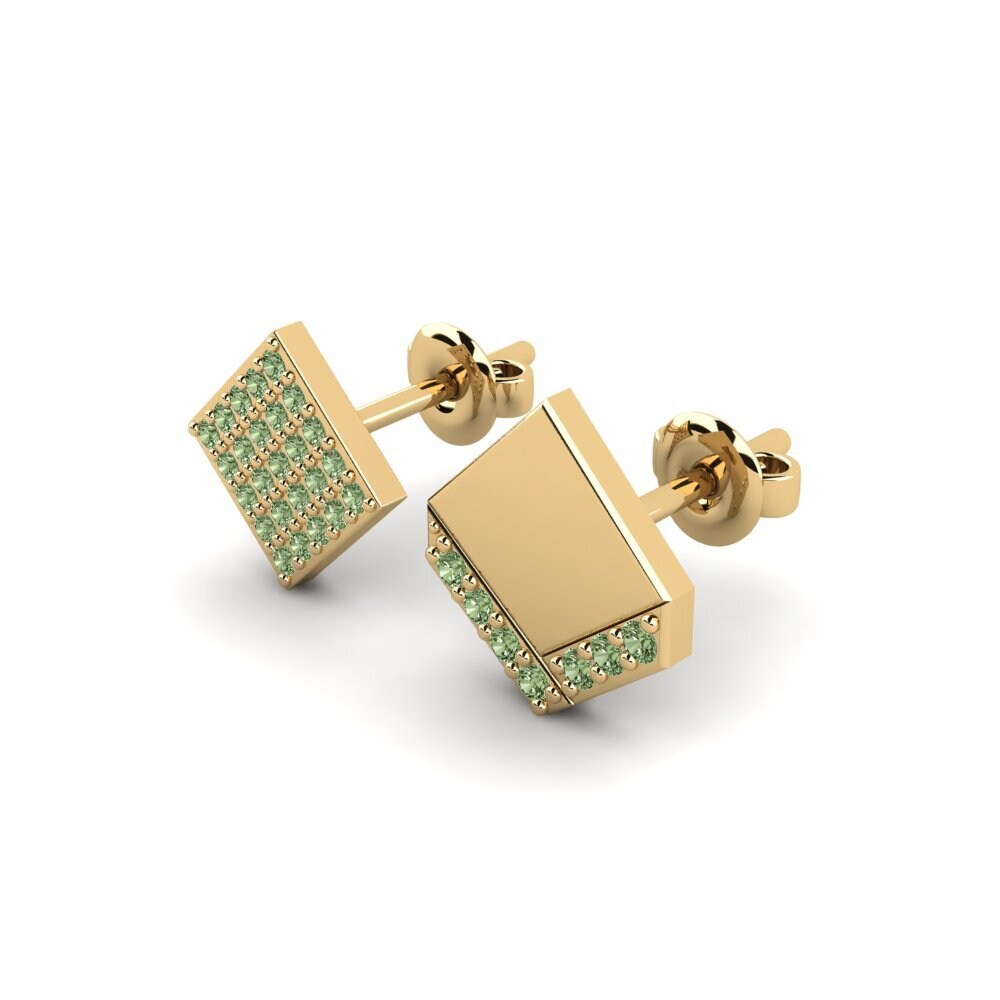 14ct Yellow Gold Green Diamond Men's Earring Efstratios - SET
