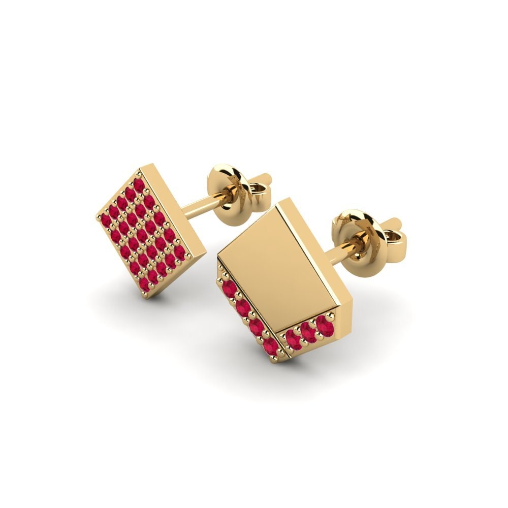 18ct Yellow Gold Ruby Men's Earring Efstratios - SET