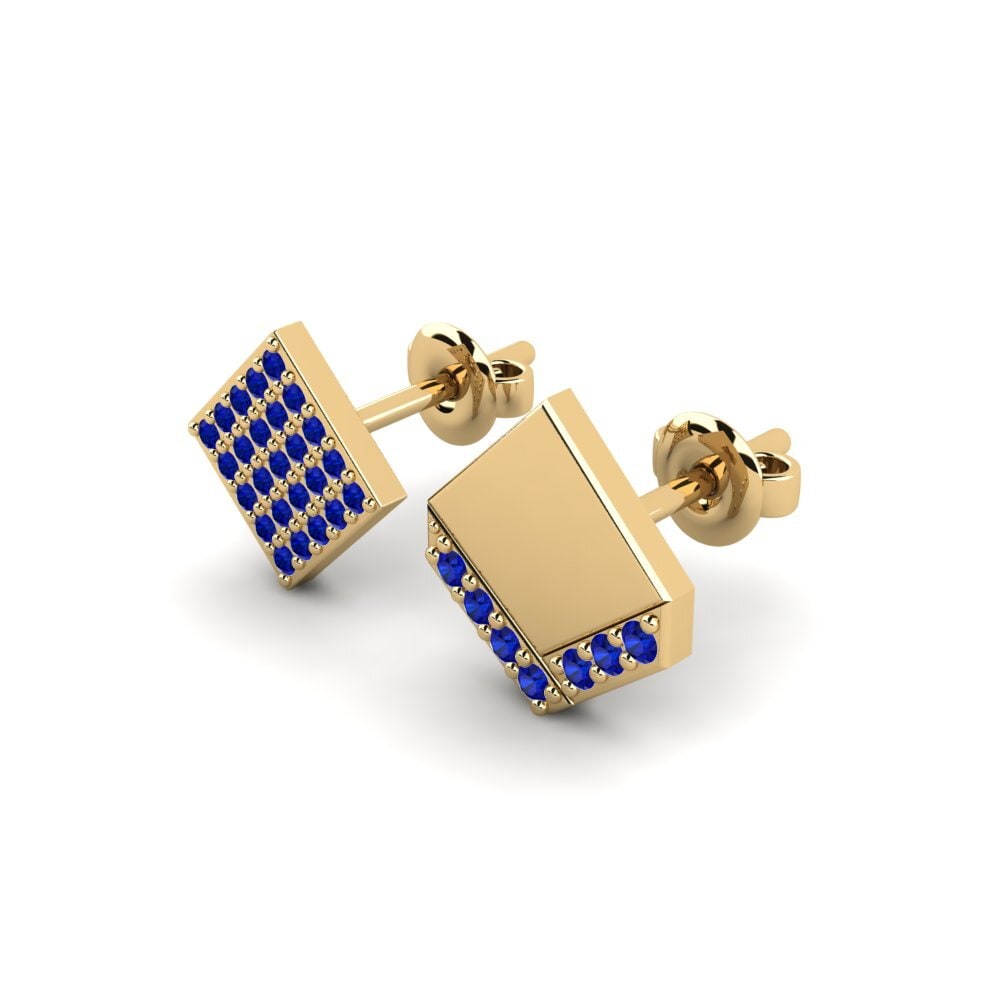 14ct Yellow Gold Sapphire Men's Earring Efstratios - SET
