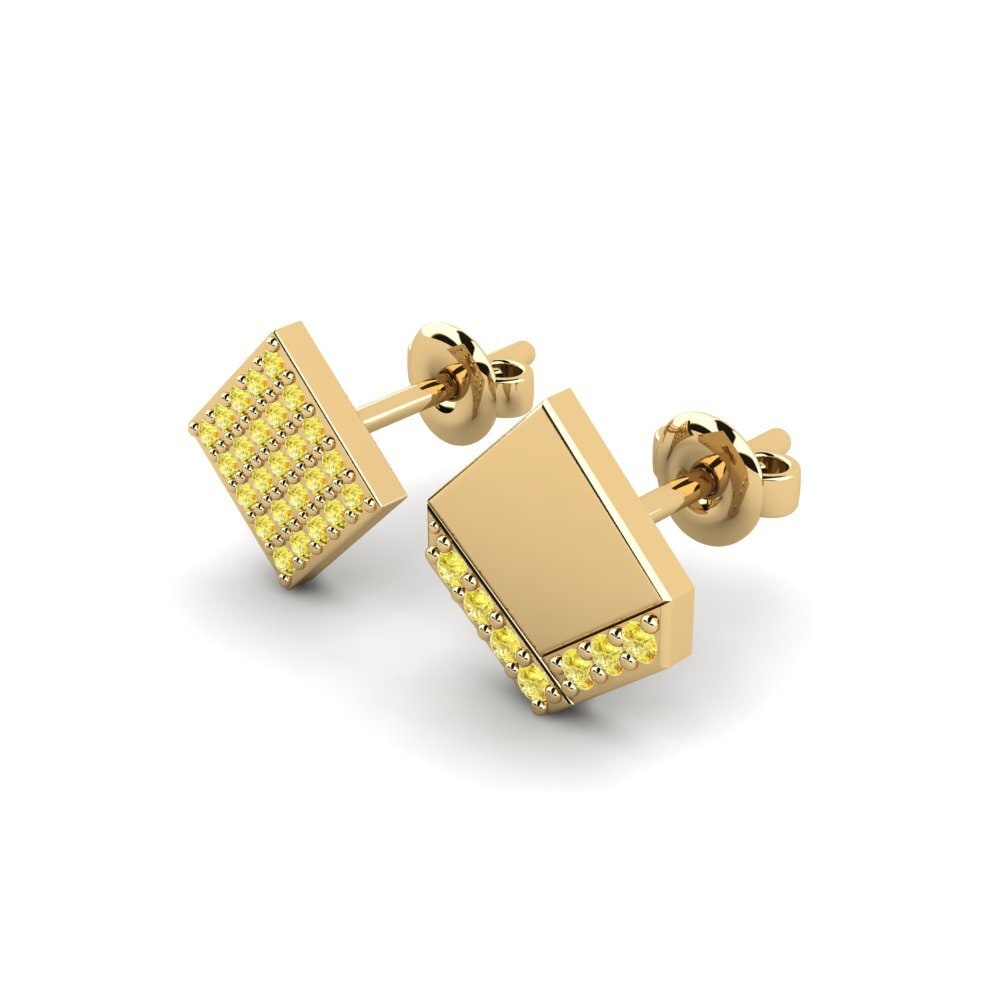 14ct Yellow Gold Yellow Sapphire Men's Earring Efstratios - SET