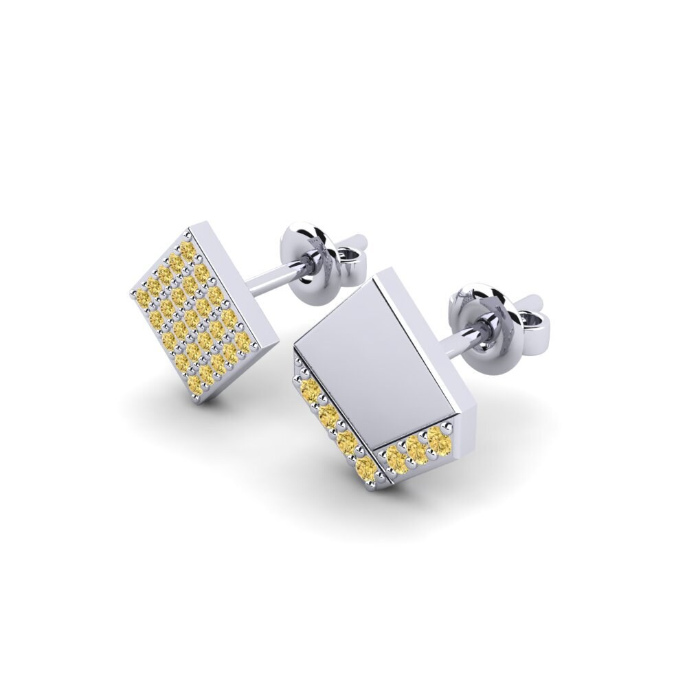 585 Bílé zlato Žlutý diamant Pánské náušnice Efstratios - SET