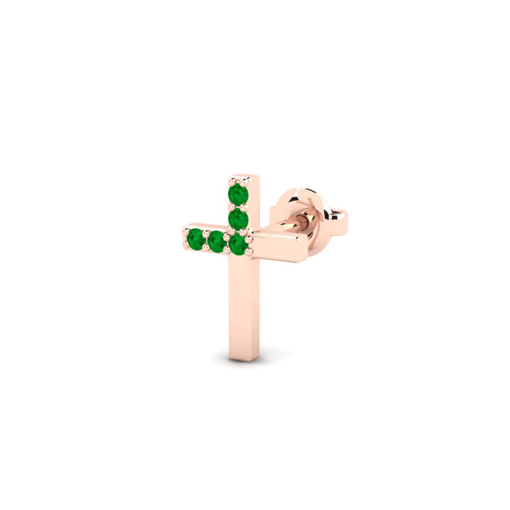 14ct Rose Gold Emerald Men's Earring Oslo - B
