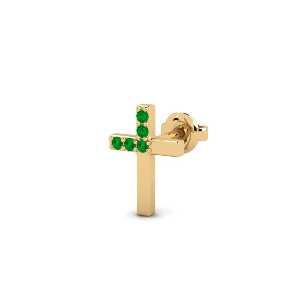 9ct Yellow Gold Emerald Men's Earring Oslo - B