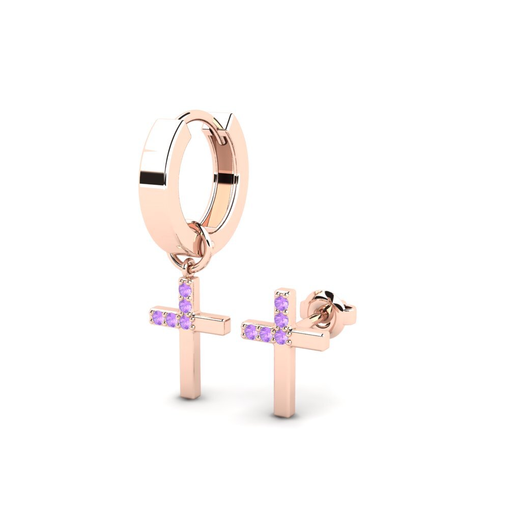 14ct Rose Gold Amethyst Men's Earring Oslo - SET