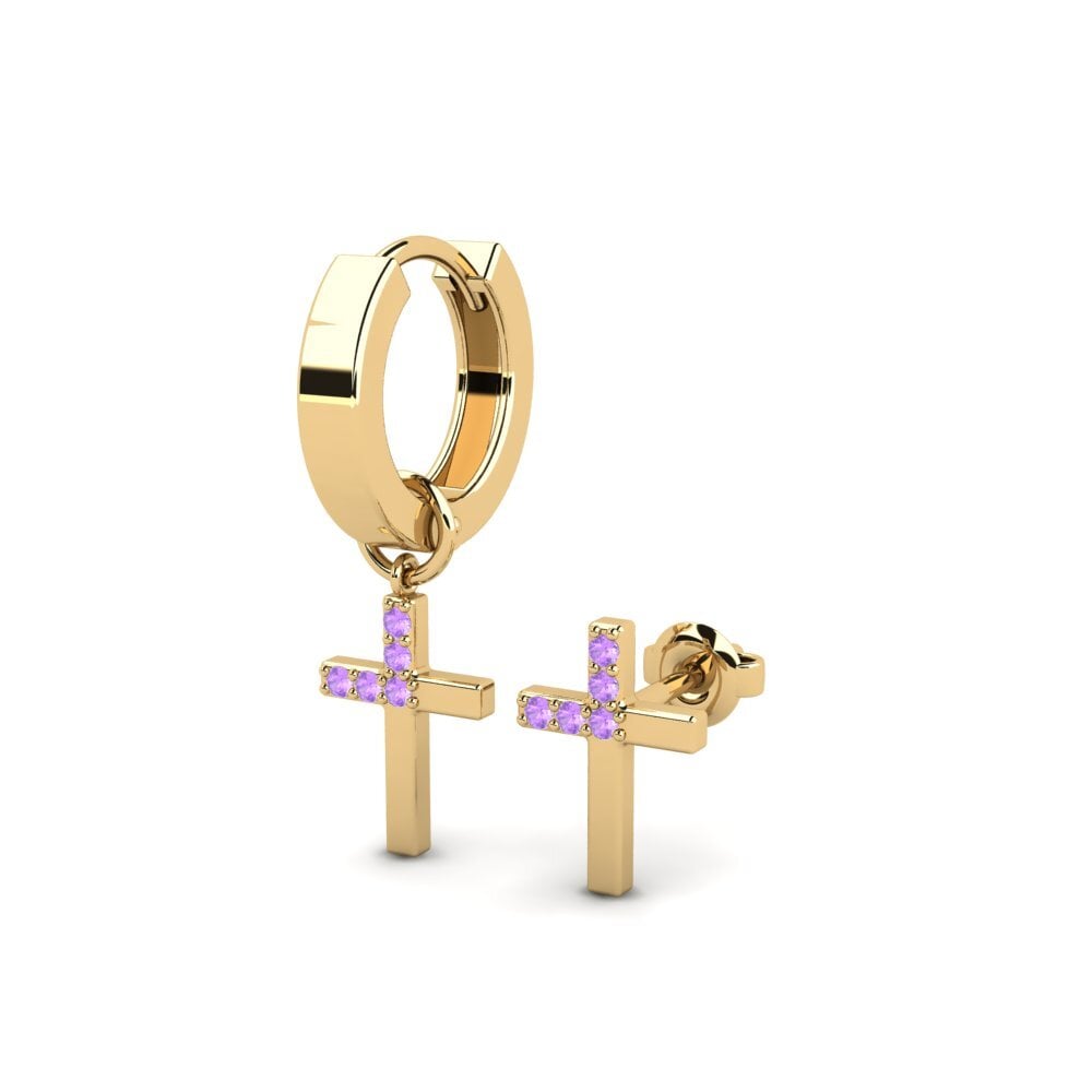 14ct Yellow Gold Amethyst Men's Earring Oslo - SET