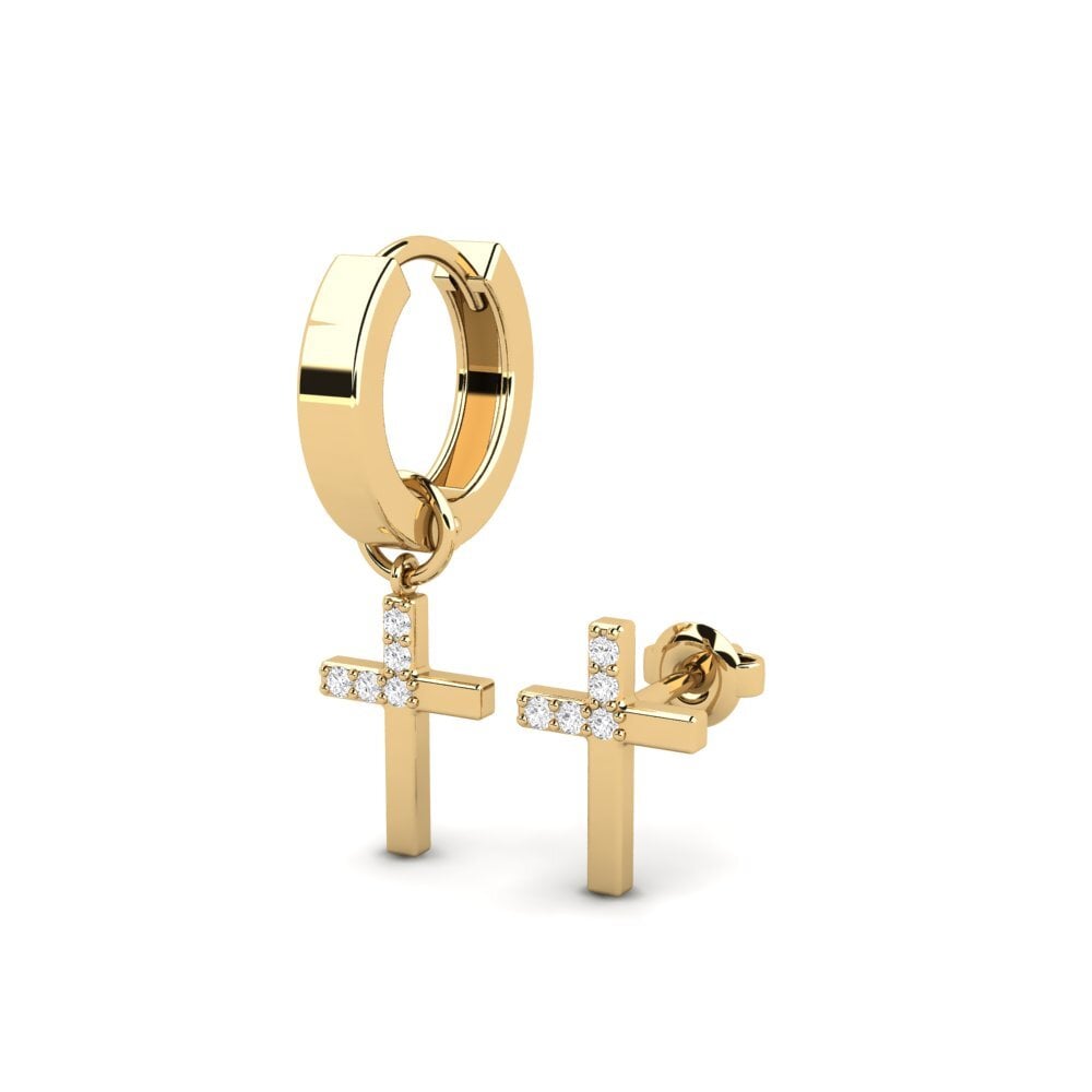 14ct Yellow Gold White sapphire Men's Earring Oslo - SET