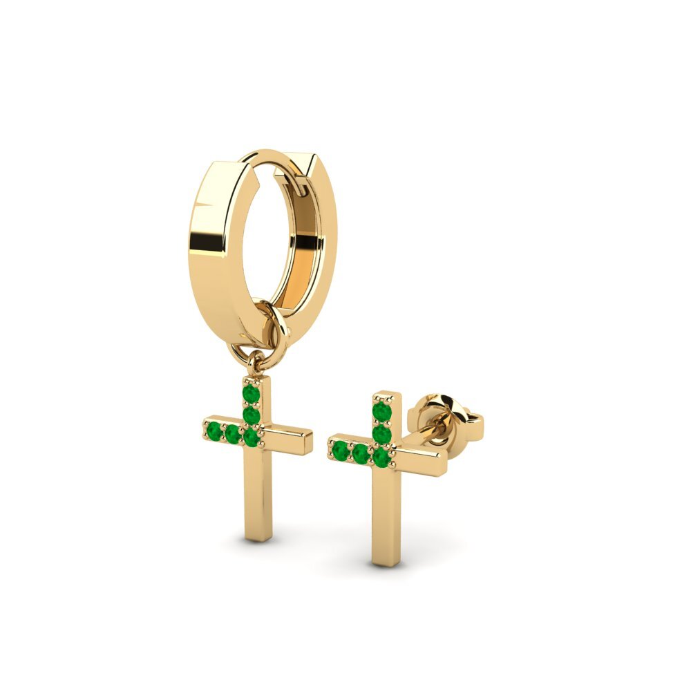 14ct Yellow Gold Emerald Men's Earring Oslo - SET
