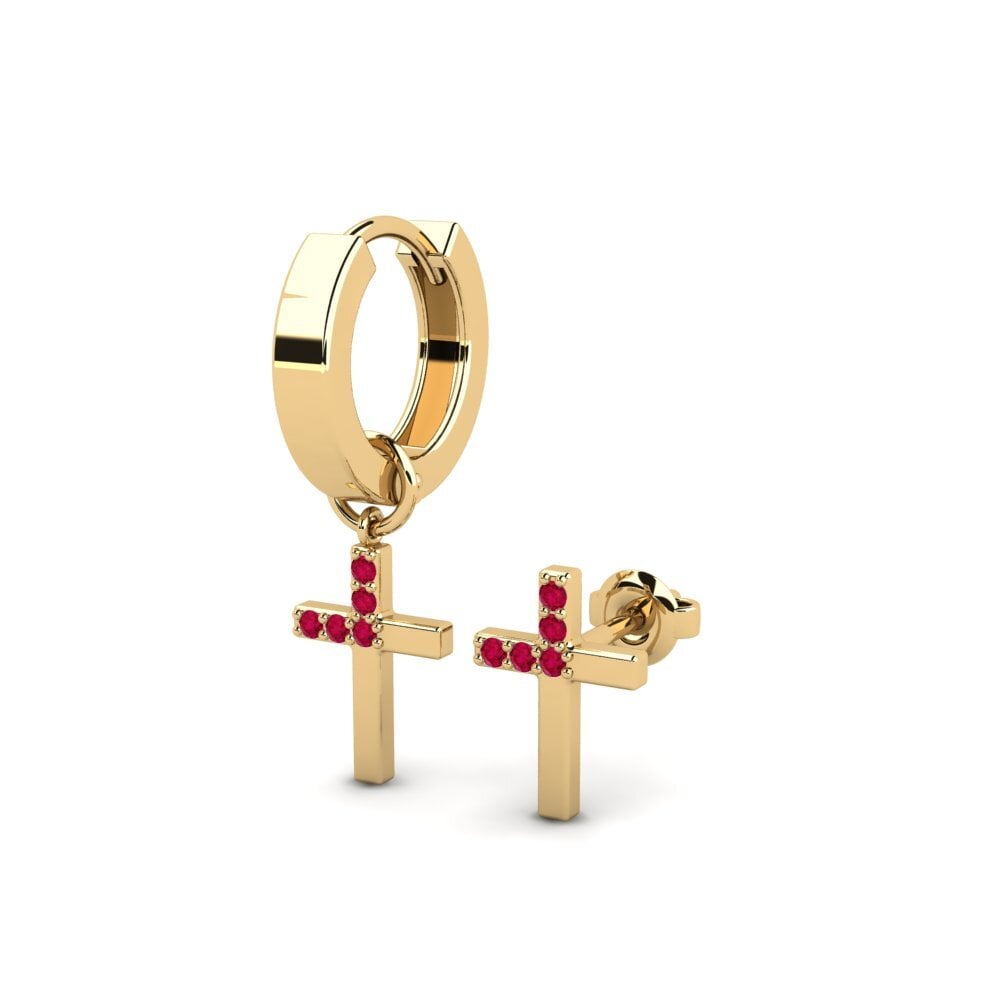 18ct Yellow Gold Ruby Men's Earring Oslo - SET