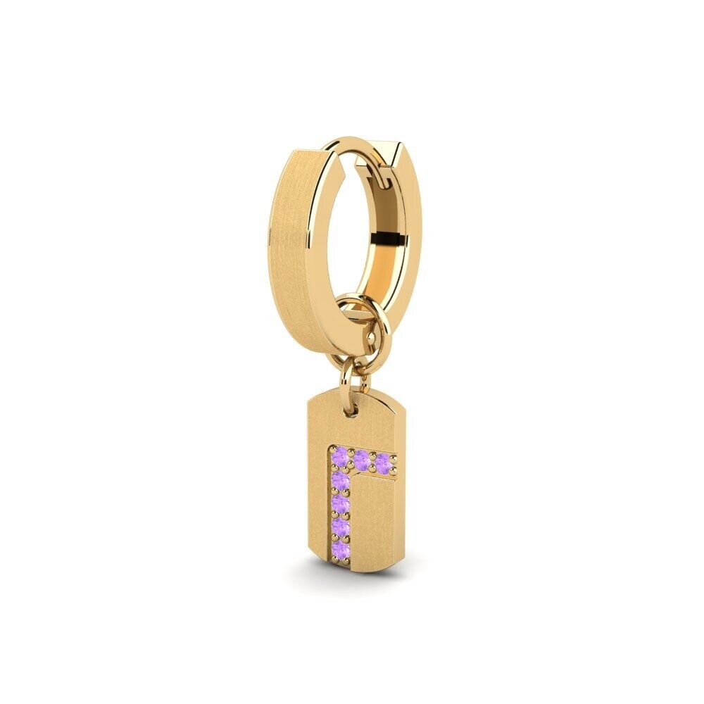 14ct Yellow Gold Amethyst Men's Earring Stockholm - A