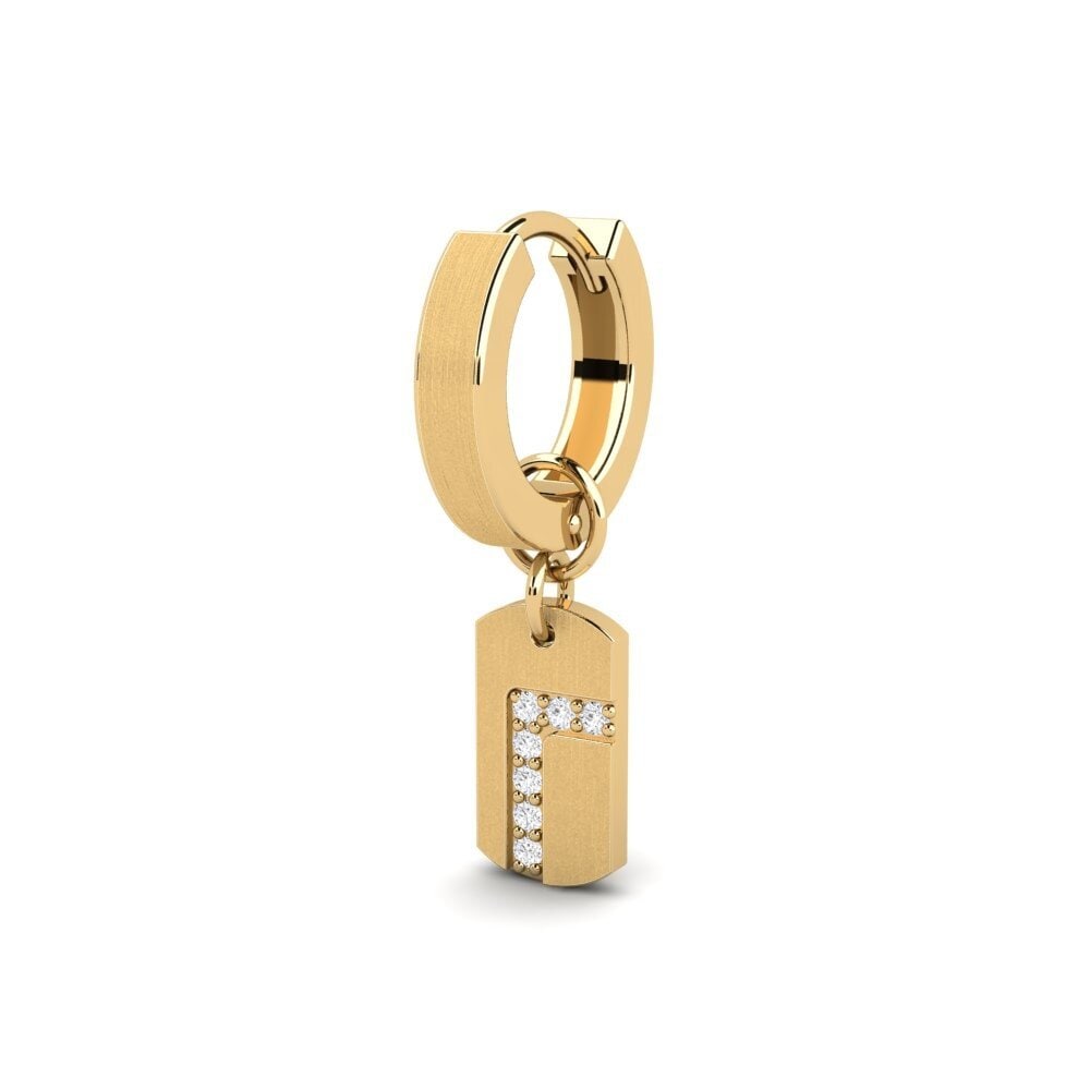 14ct Yellow Gold White sapphire Men's Earring Stockholm - A
