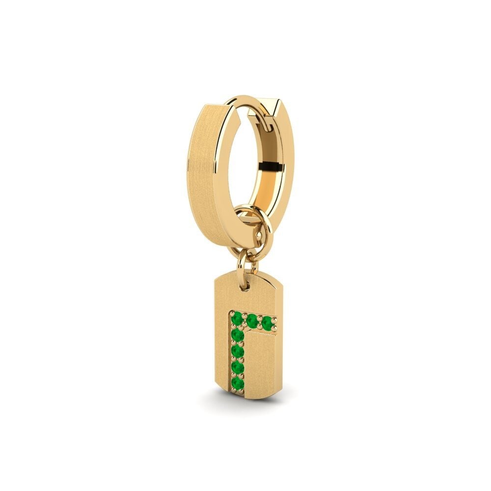 14ct Yellow Gold Emerald Men's Earring Stockholm - A
