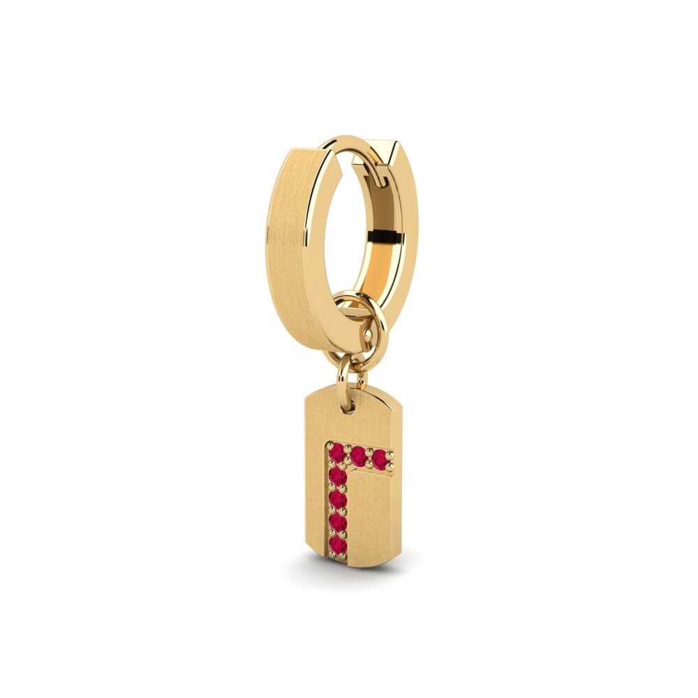 18ct Yellow Gold Ruby Men's Earring Stockholm - A