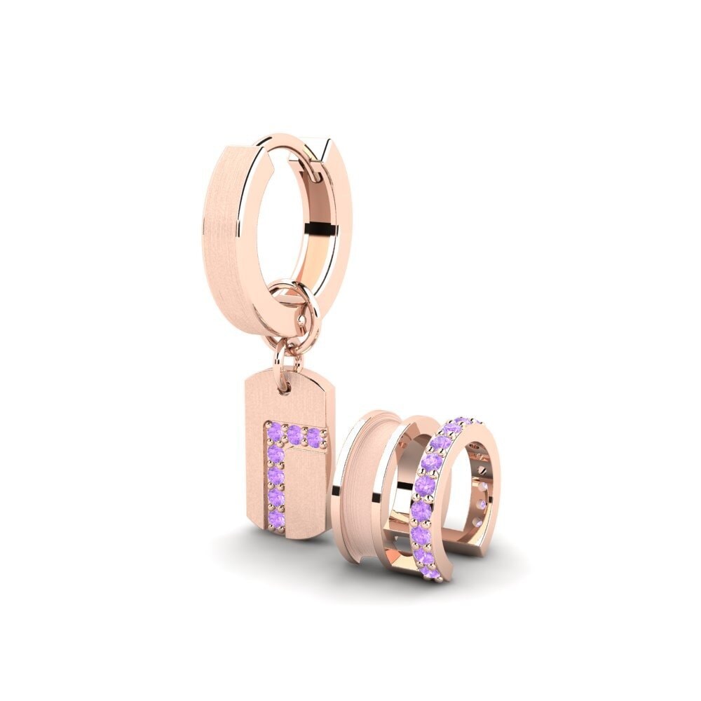 14ct Rose Gold Amethyst Men's Earring Stockholm - SET