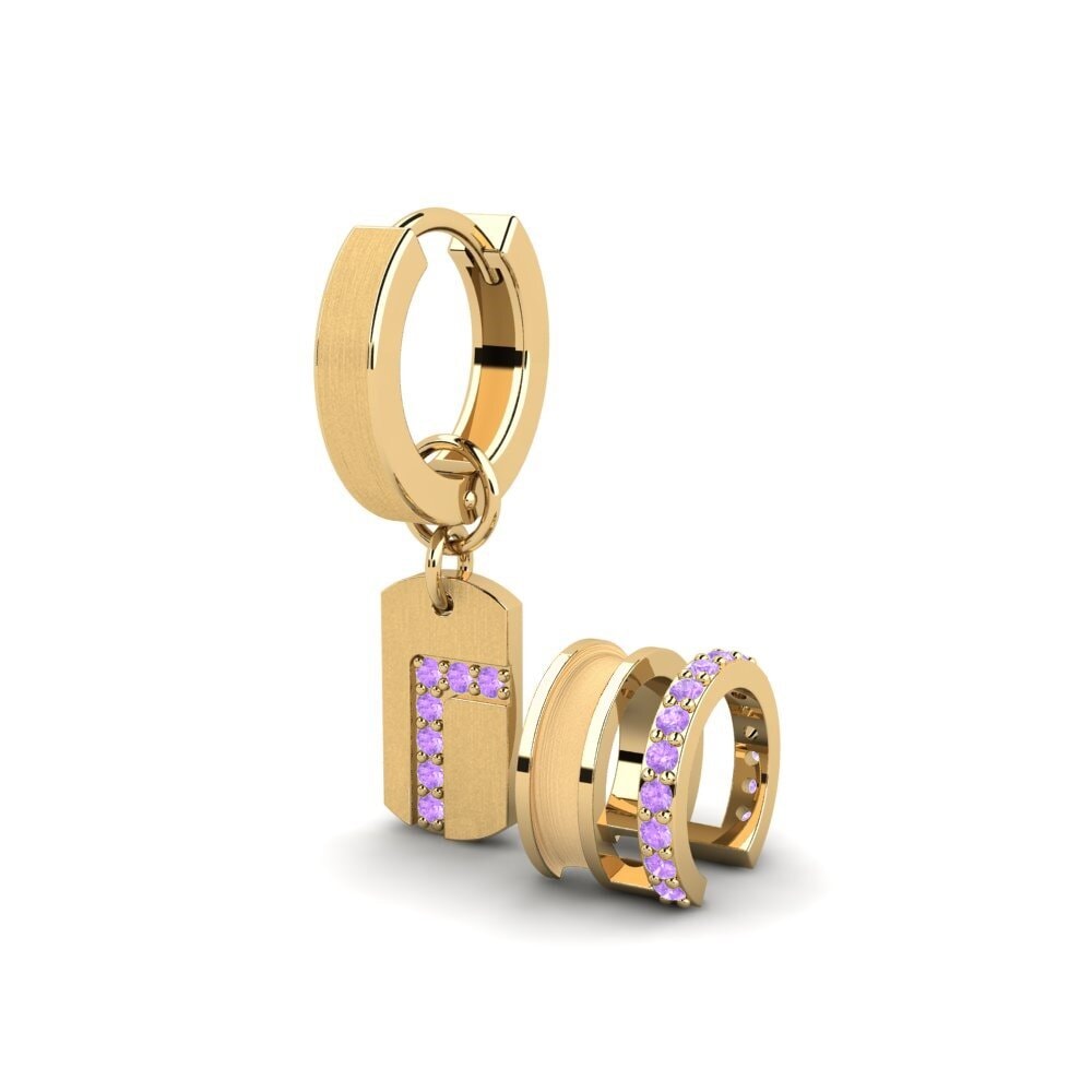 14ct Yellow Gold Amethyst Men's Earring Stockholm - SET