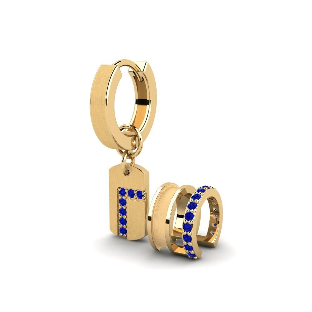 14ct Yellow Gold Sapphire Men's Earring Stockholm - SET