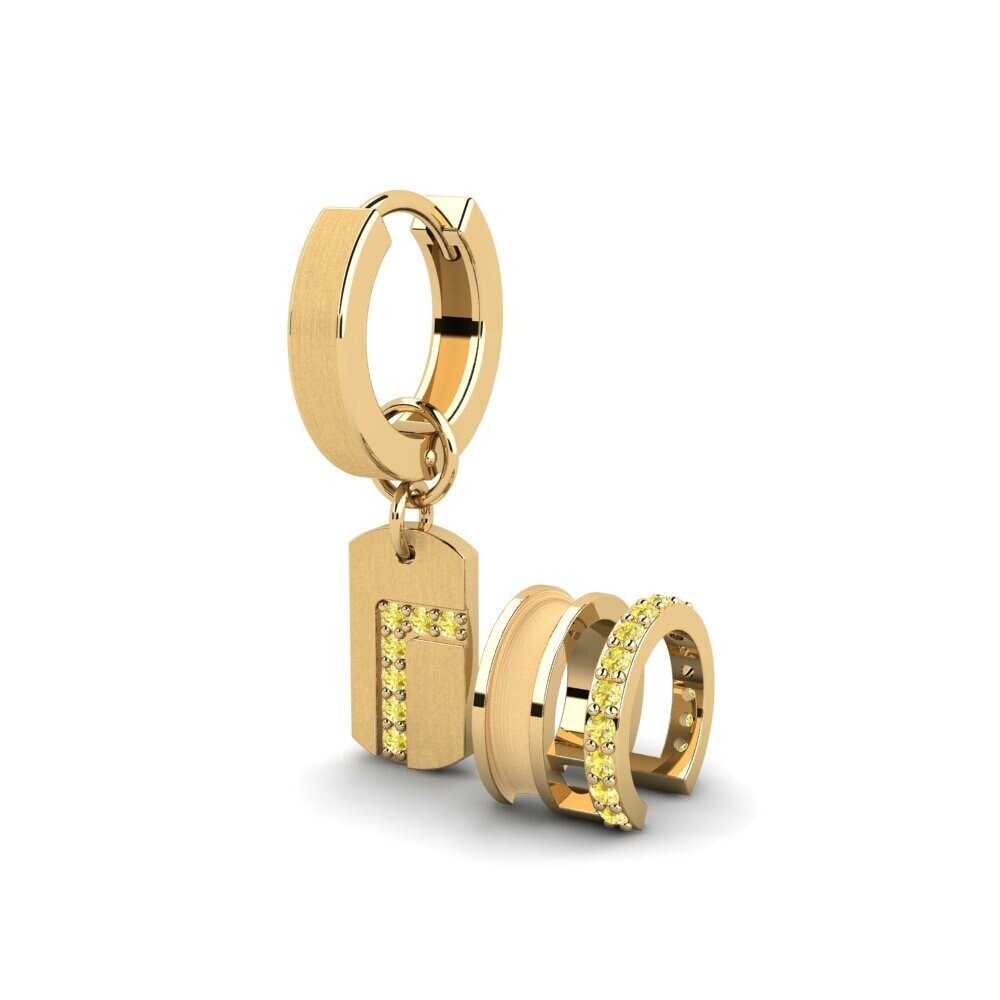 14ct Yellow Gold Yellow Sapphire Men's Earring Stockholm - SET