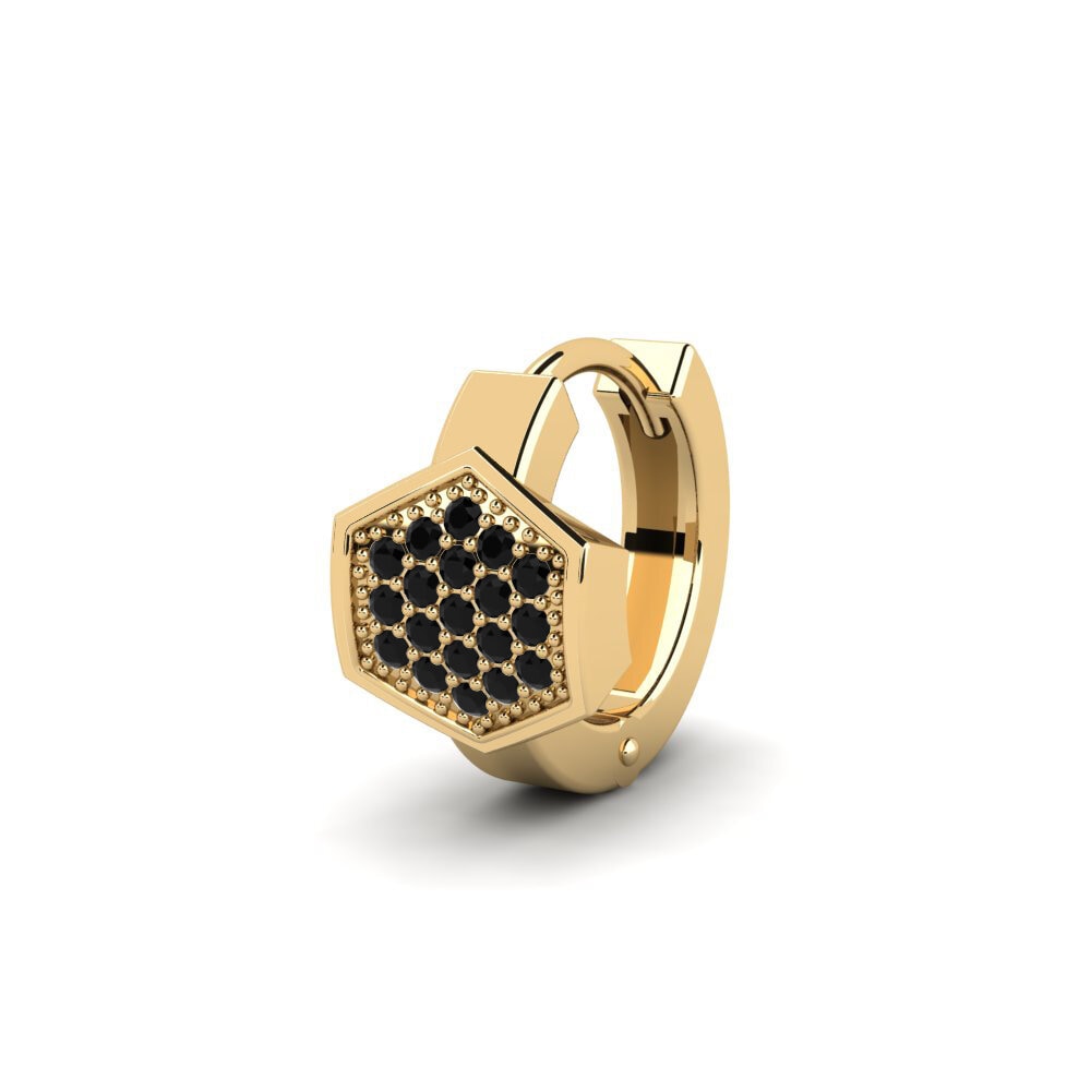 14ct Yellow Gold Black Diamond Men's Earring Tunupa