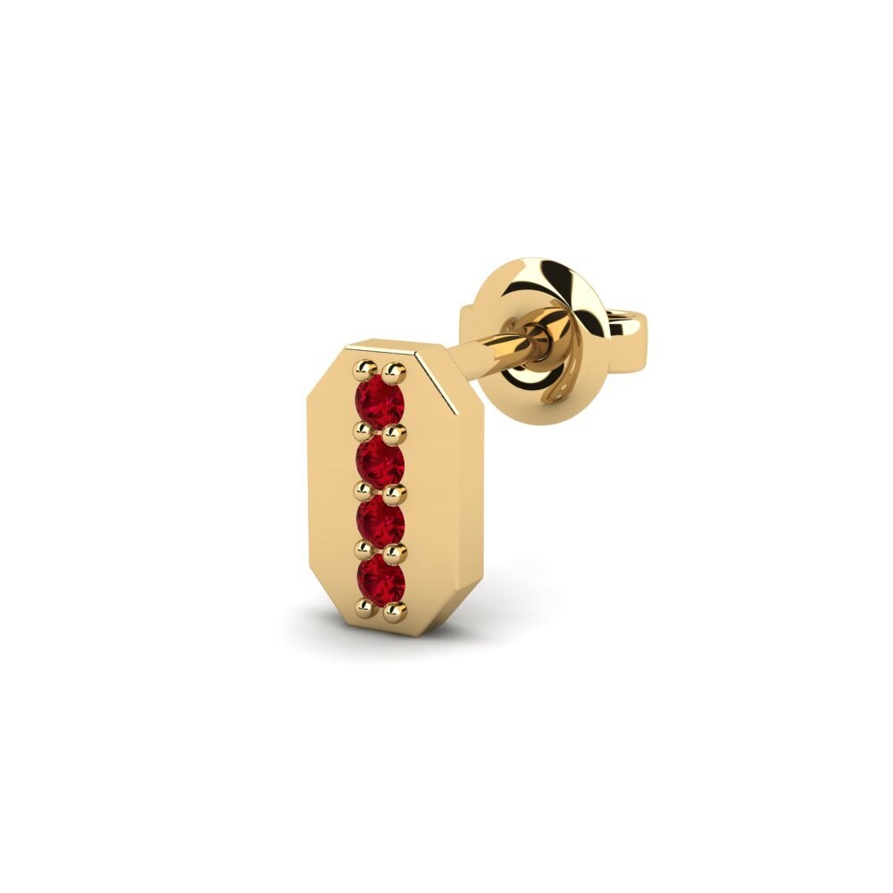 18ct Yellow Gold Red Zirconia Men's Earring Washakie